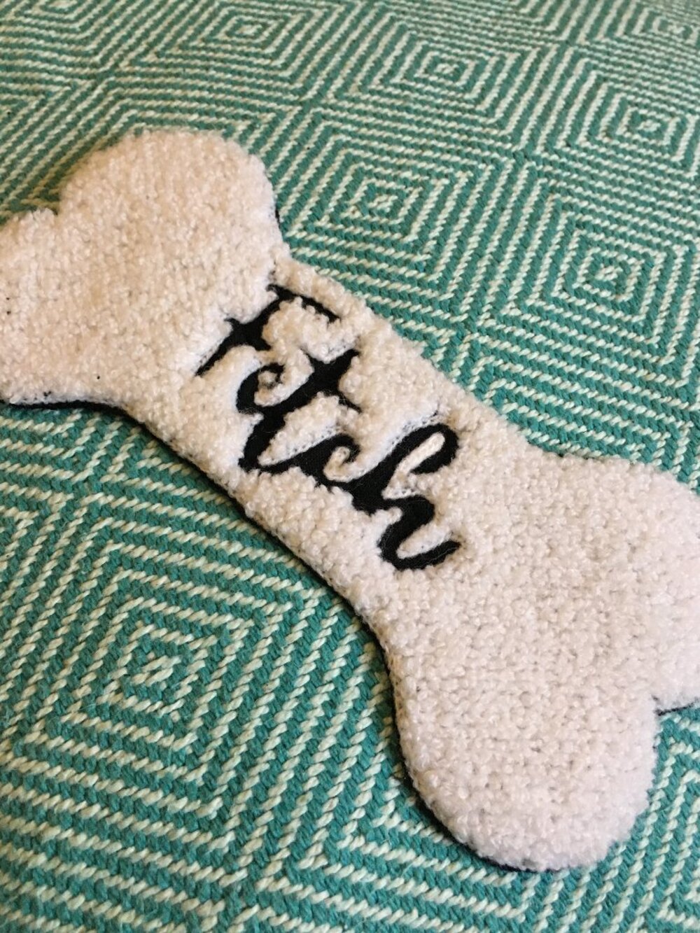 Bone-shaped 'Fetch' Fabric Applique for Bags and Clothing
